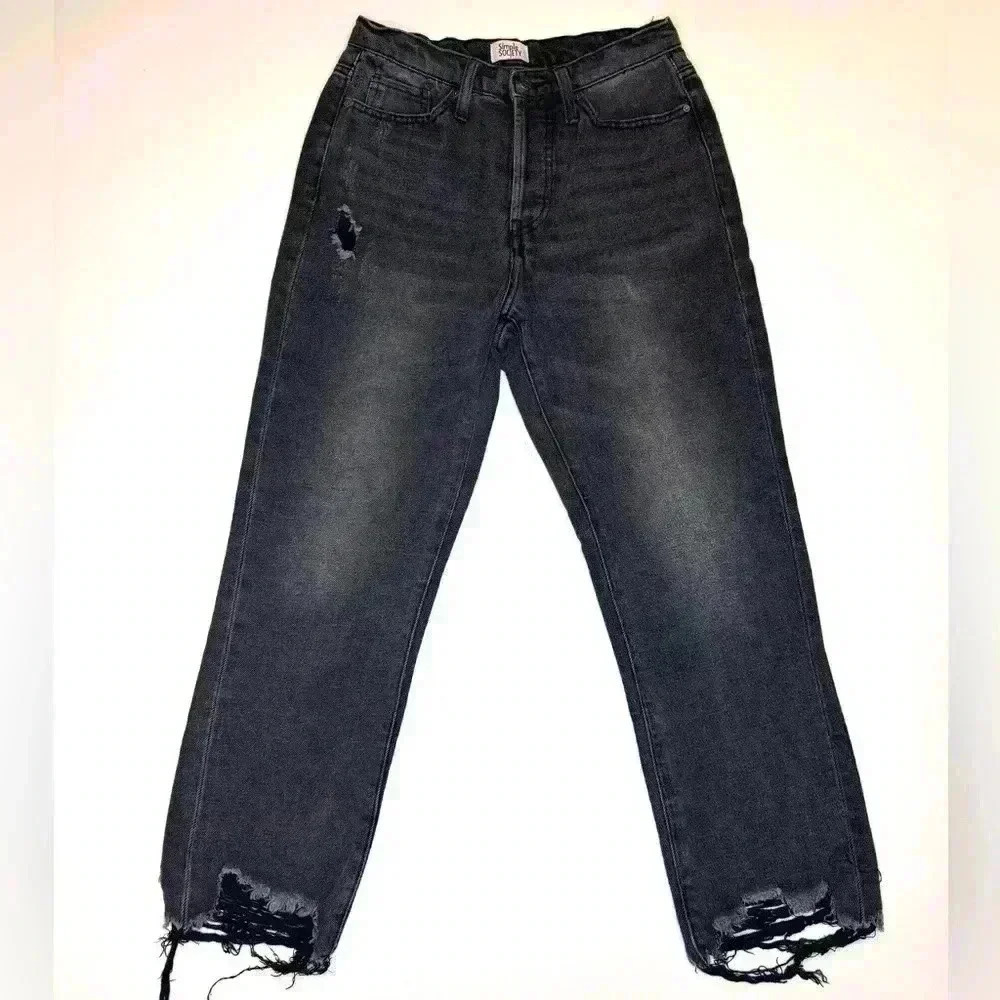 Simple Society Womens Distressed Black/Gray Denim Jeans Size 5/27